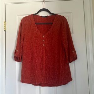 Ribbed Orange Half-Sleeve Top